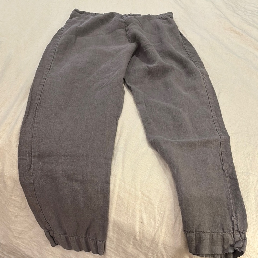 bryn Walker Women's Gray Straight Leg Pants 100% Linen.